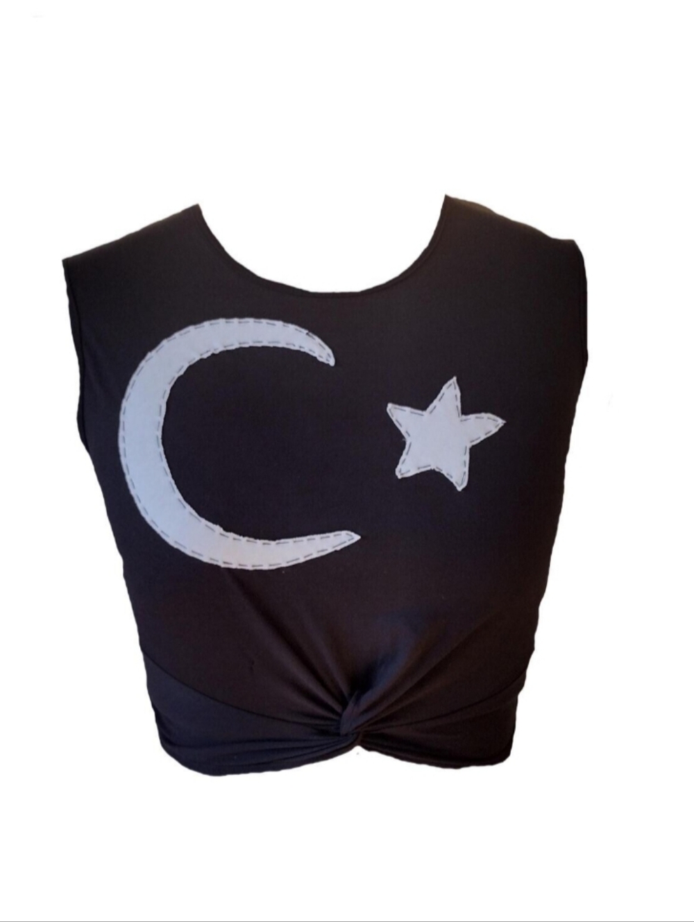 Designer Upcycled Crescent Moon Star Black Knot Tank Top Women's Plus Size 1X 16
